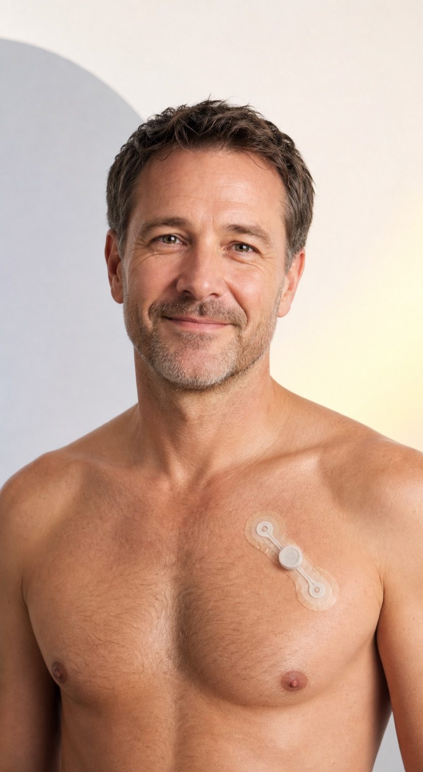 Person wearing a Zio heart monitor patch